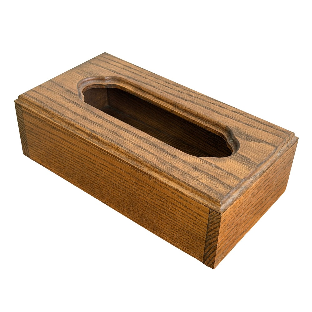 Vintage Handmade Solid Wood Tissue Box Cover Rectangular Brown Oak Grain Finish